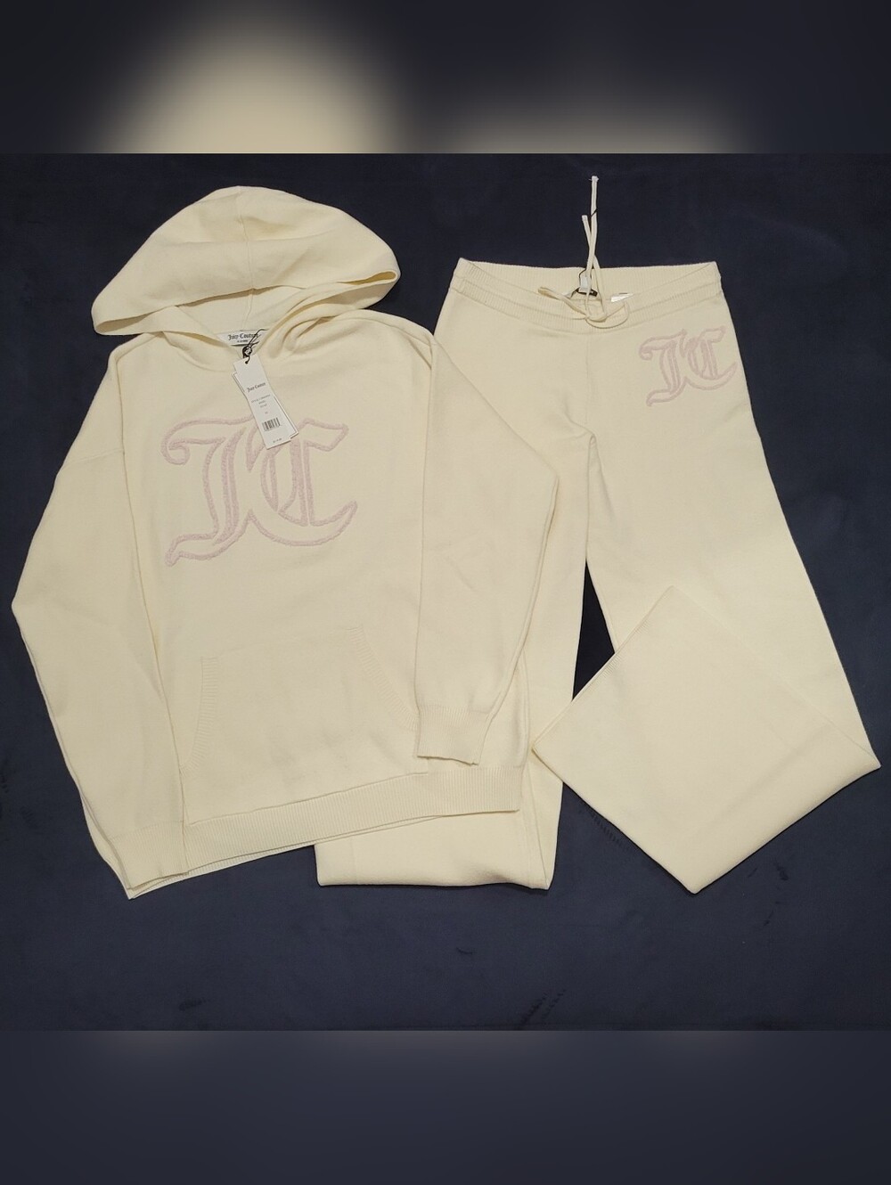 Juicy Couture Angel Embroidered Oversized Hoodie & Wide Leg Knit Pant Set - XS